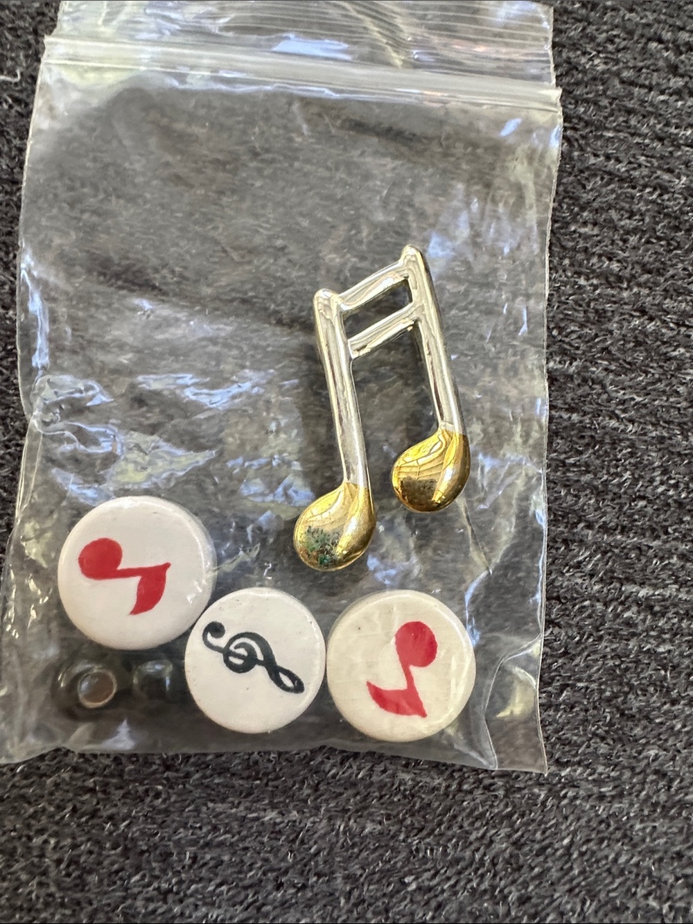 Vintage Gold Silver Music Note pin slide & charms